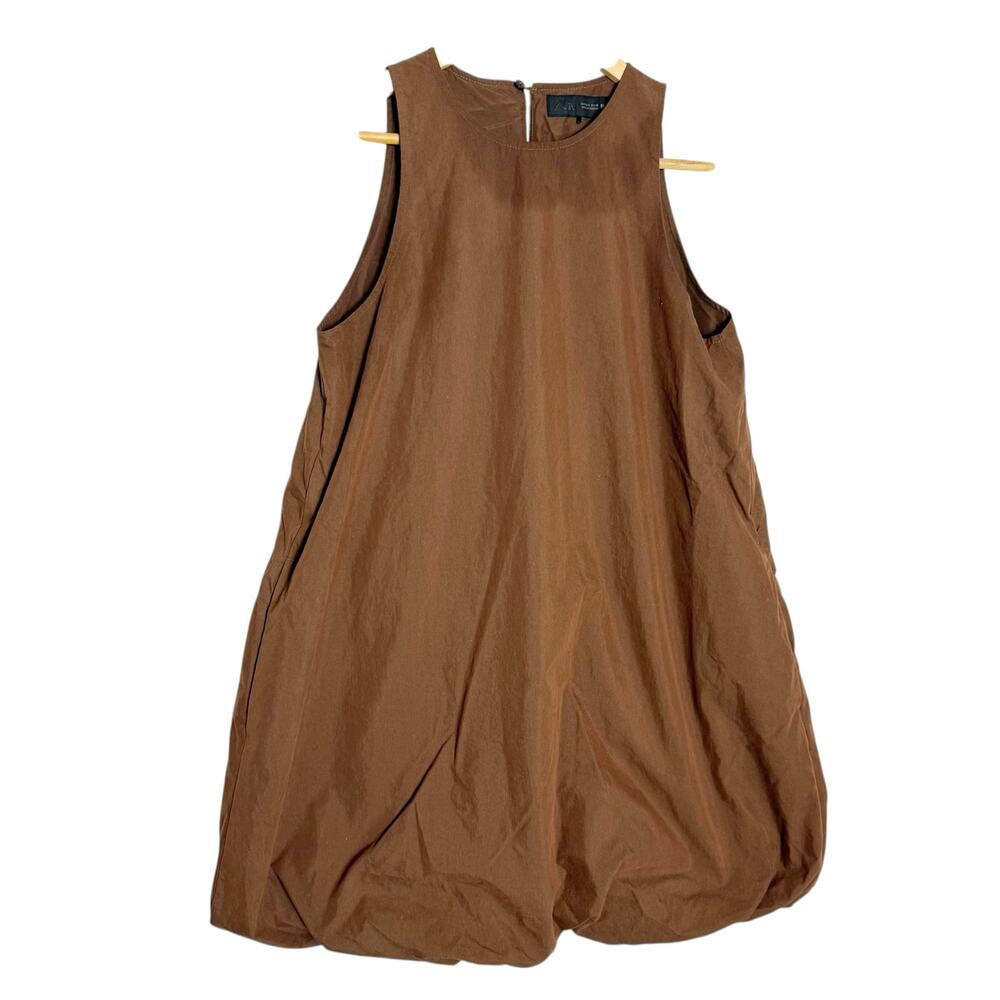 Zara Chocolate Brown Bubble Hem Sleeveless Baby Style Blogger Mini Dress Small